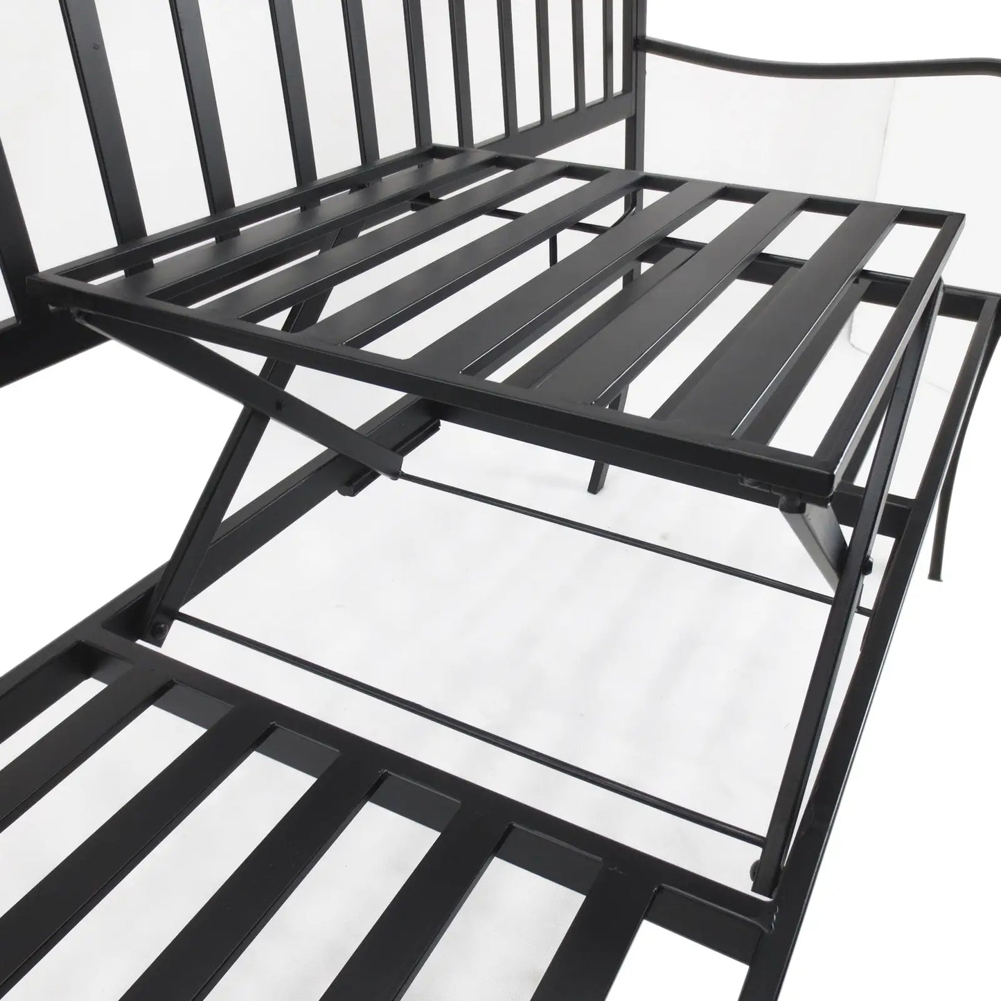 Outdoor Bench, Retractable Table, Metal Frame, Slatted Seat, Black Outdoor Benches at Gallery Canada