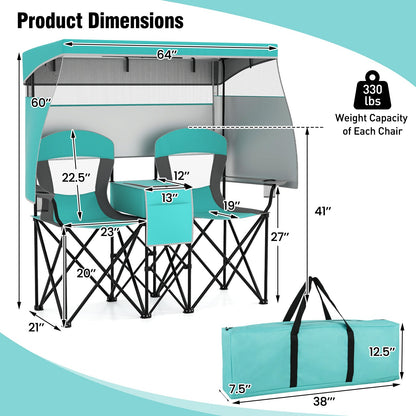 Double Beach Chair with Adjustable Canopy and 3 -Side Shading Curtains, Turquoise Beach & Lawn Chairs at Gallery Canada