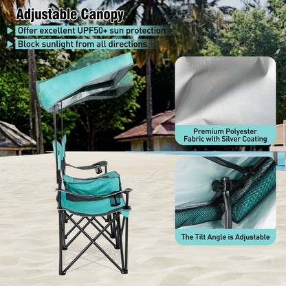 Double Beach Chair with Adjustable Canopy and 3 -Side Shading Curtains, Turquoise Beach & Lawn Chairs at Gallery Canada