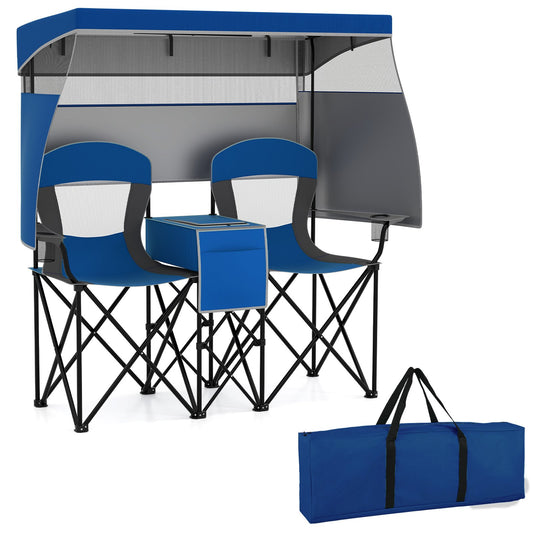 Double Beach Chair with Adjustable Canopy and 3 -Side Shading Curtains, Navy Beach & Lawn Chairs Navy at Gallery Canada