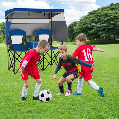 Double Beach Chair with Adjustable Canopy and 3 -Side Shading Curtains, Navy Beach & Lawn Chairs at Gallery Canada