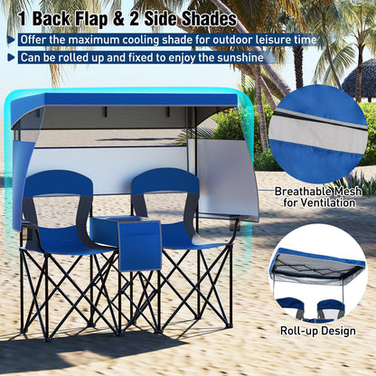 Double Beach Chair with Adjustable Canopy and 3 -Side Shading Curtains, Navy Beach & Lawn Chairs at Gallery Canada