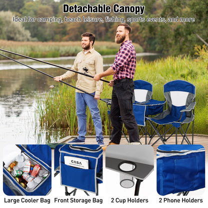 Double Beach Chair with Adjustable Canopy and 3 -Side Shading Curtains, Navy Beach & Lawn Chairs at Gallery Canada