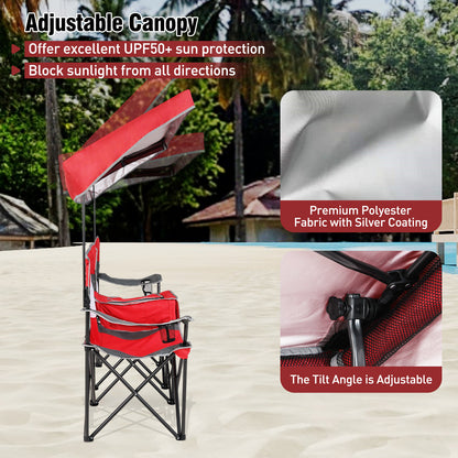 Double Beach Chair with Adjustable Canopy and 3 -Side Shading Curtains, Red Beach & Lawn Chairs at Gallery Canada