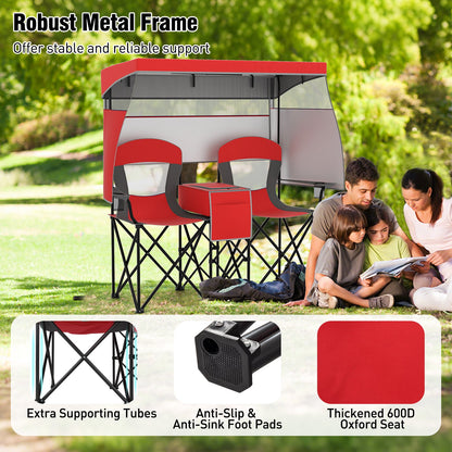 Double Beach Chair with Adjustable Canopy and 3 -Side Shading Curtains, Red Beach & Lawn Chairs at Gallery Canada