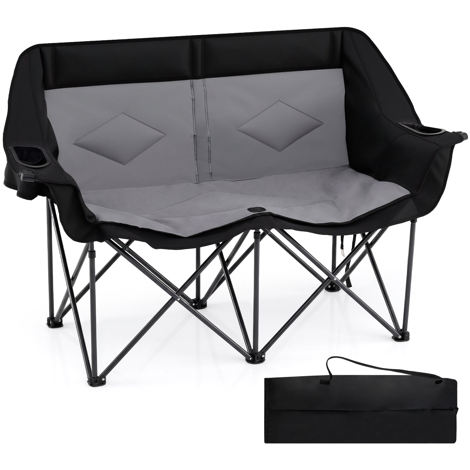 Double Camping Chair With Cup Holders, Mesh Pockets, Dark Gray Camping Furniture Dark Gray at Gallery Canada