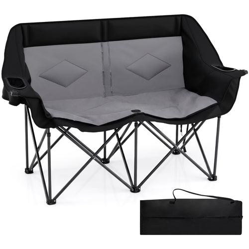 Double Camping Chair With Cup Holders, Mesh Pockets, Dark Gray