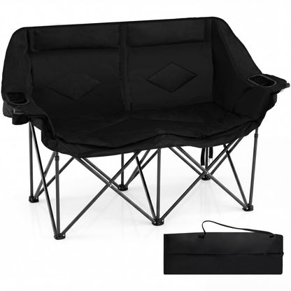 Double Camping Chair With Cup Holders, Mesh Pockets, Black Camping Furniture Black at Gallery Canada