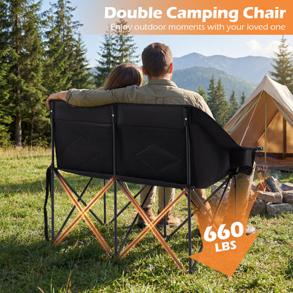 Double Camping Chair With Cup Holders, Mesh Pockets, Black Camping Furniture at Gallery Canada