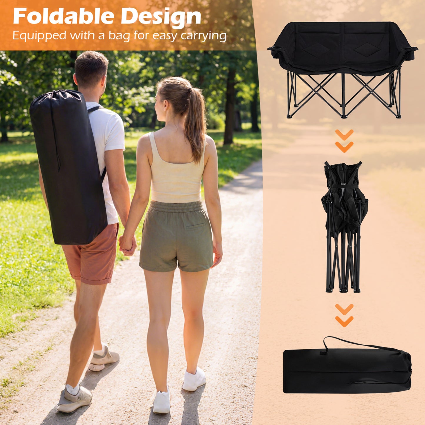 Double Camping Chair With Cup Holders, Mesh Pockets, Black Camping Furniture at Gallery Canada