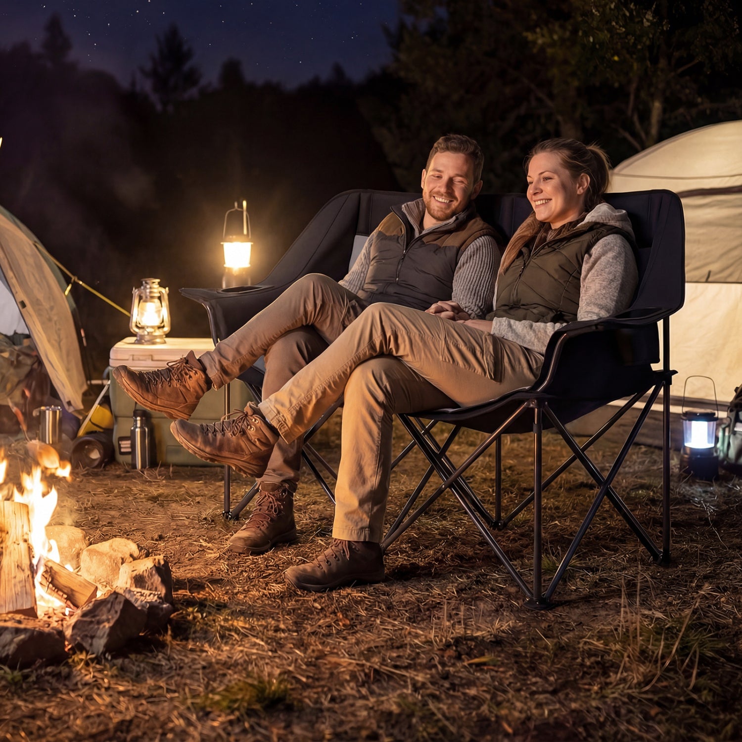 Double Camping Chair With Cup Holders, Mesh Pockets, Black Camping Furniture at Gallery Canada
