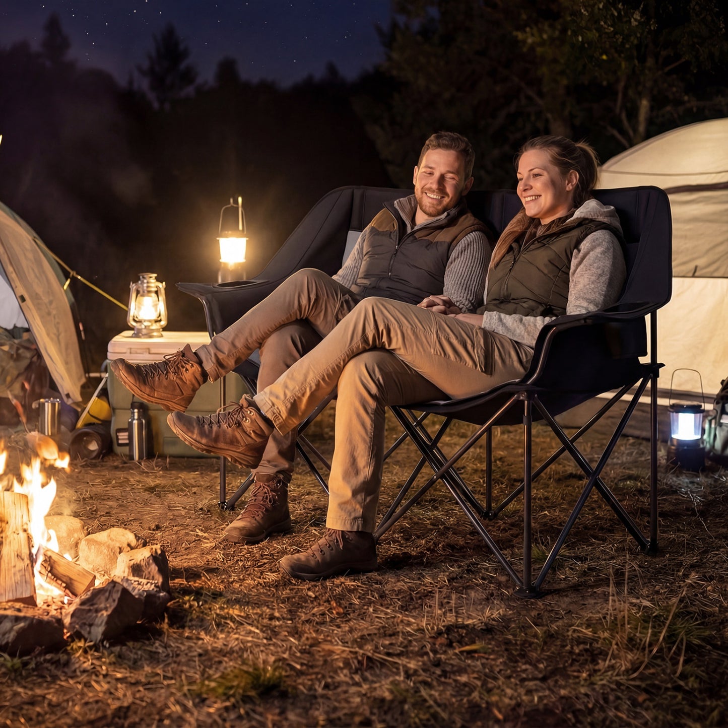 Double Camping Chair With Cup Holders, Mesh Pockets, Black Camping Furniture at Gallery Canada