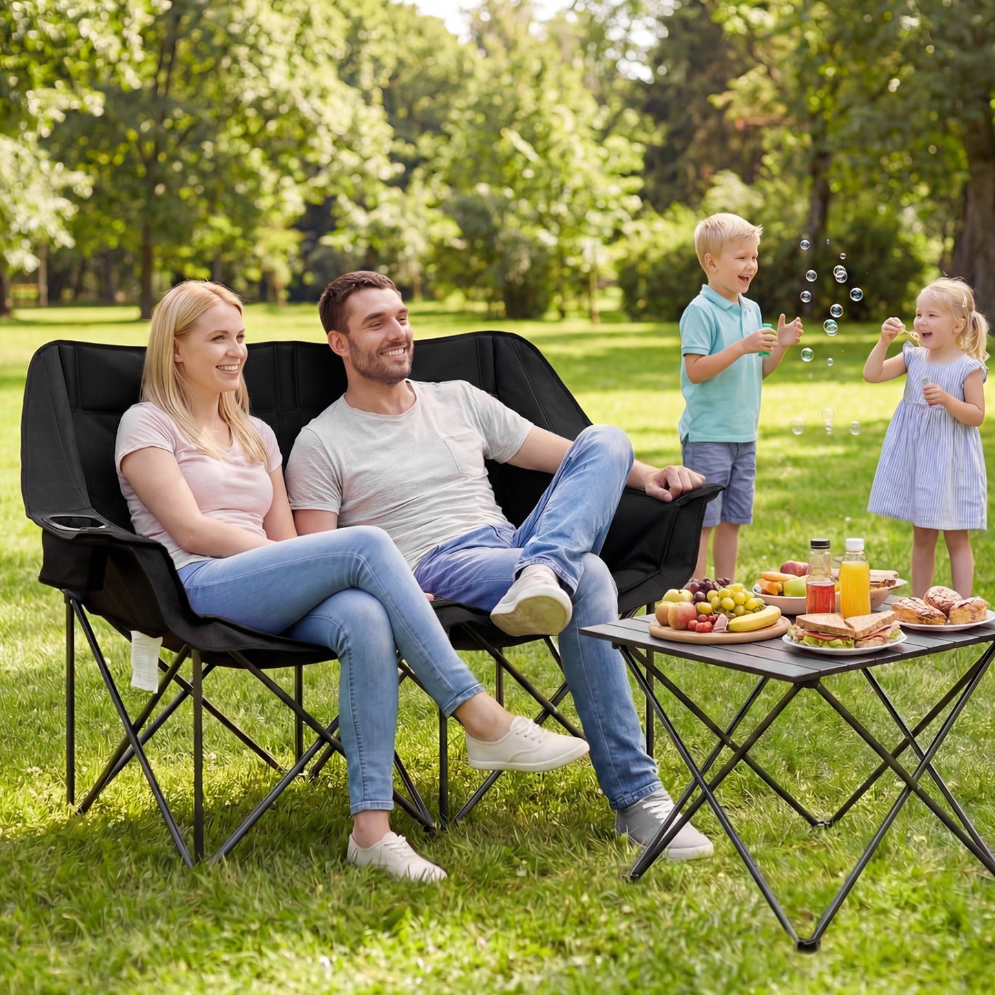 Double Camping Chair With Cup Holders, Mesh Pockets, Black Camping Furniture at Gallery Canada