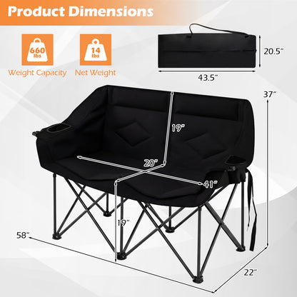 Double Camping Chair With Cup Holders, Mesh Pockets, Black Camping Furniture at Gallery Canada