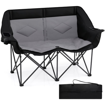 Double Camping Chair With Cup Holders, Mesh Pockets, Dark Gray Camping Furniture Dark Gray at Gallery Canada