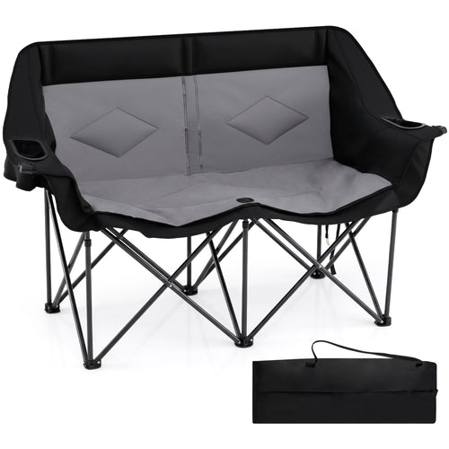 Double Camping Chair With Cup Holders, Mesh Pockets, Dark Gray