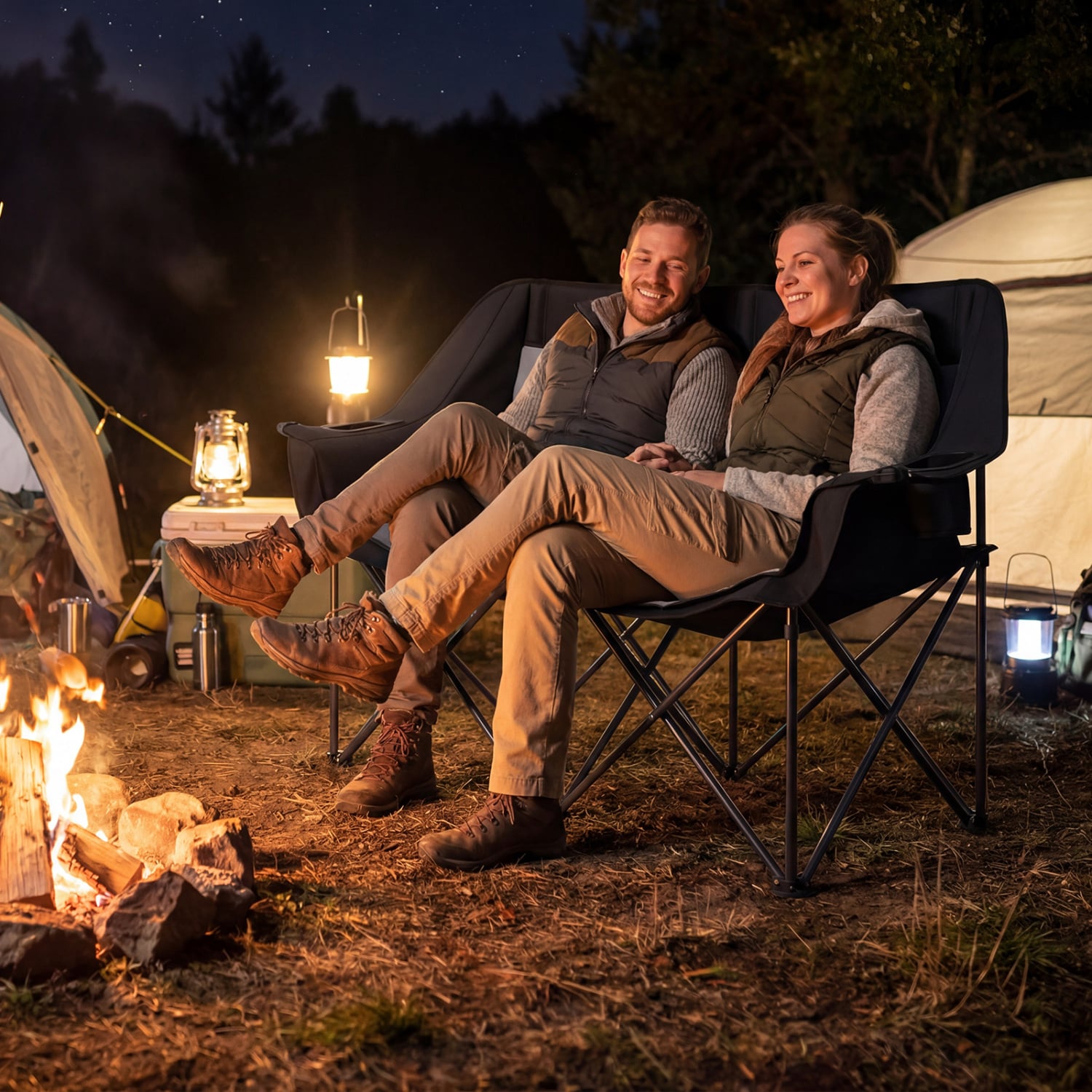 Double Camping Chair With Cup Holders, Mesh Pockets, Dark Gray Camping Furniture at Gallery Canada