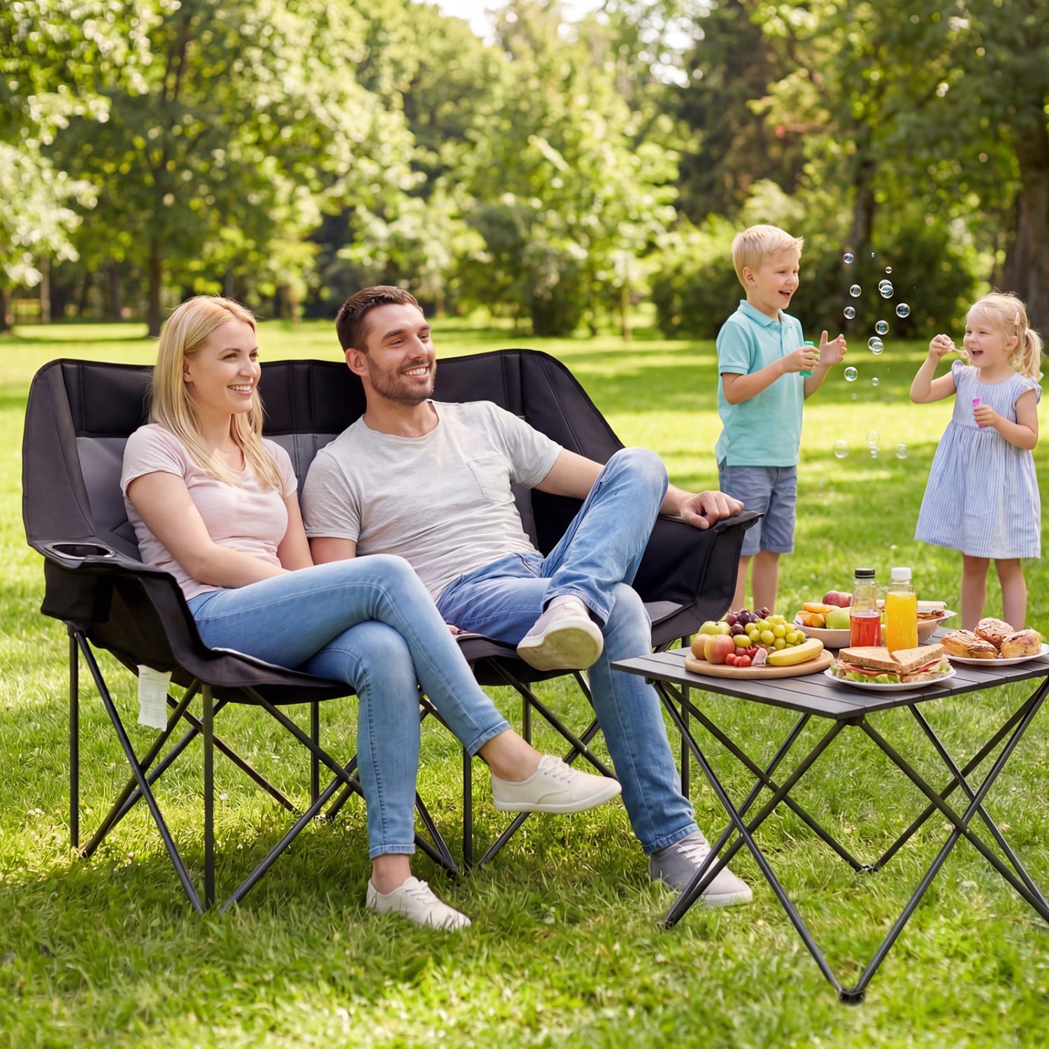 Double Camping Chair With Cup Holders, Mesh Pockets, Dark Gray Camping Furniture at Gallery Canada