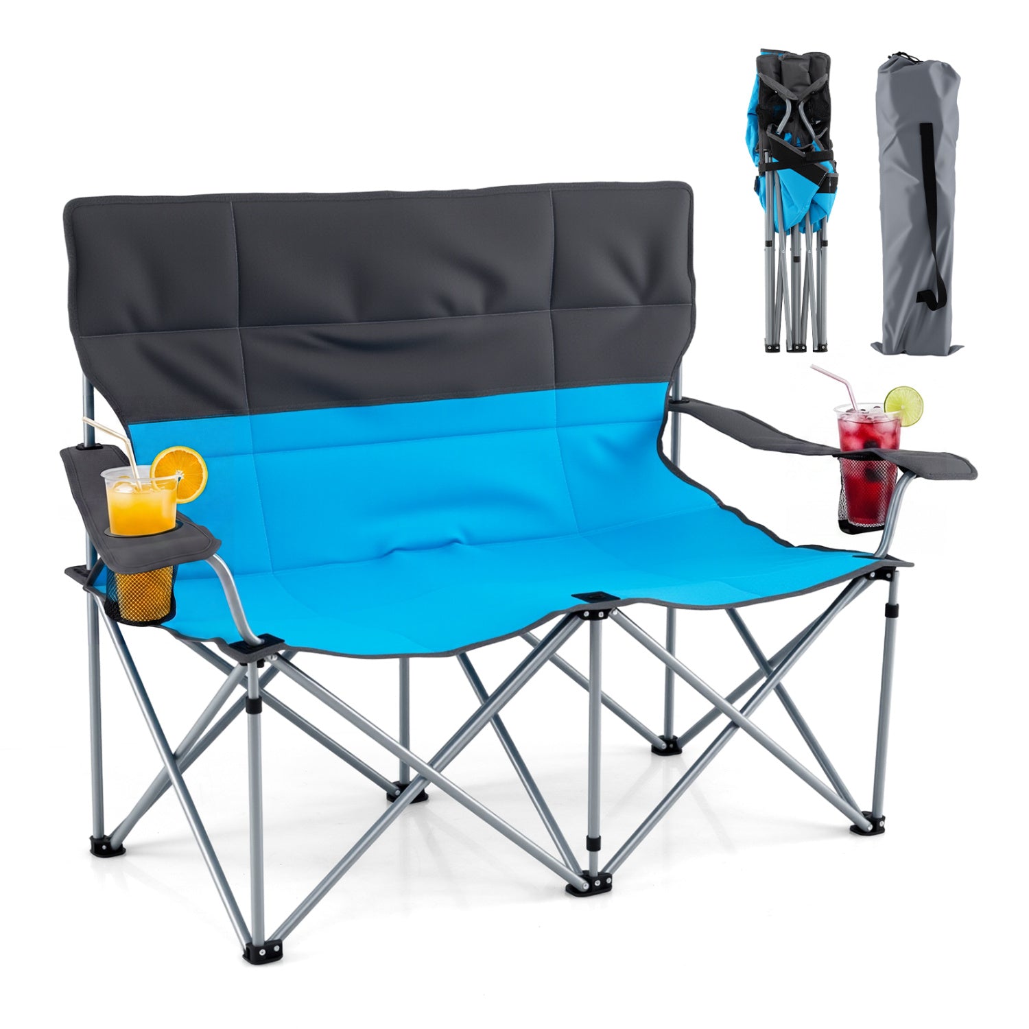 Double Camping Chair With Carry Bag, Cup Holders, Blue Camping Furniture at Gallery Canada