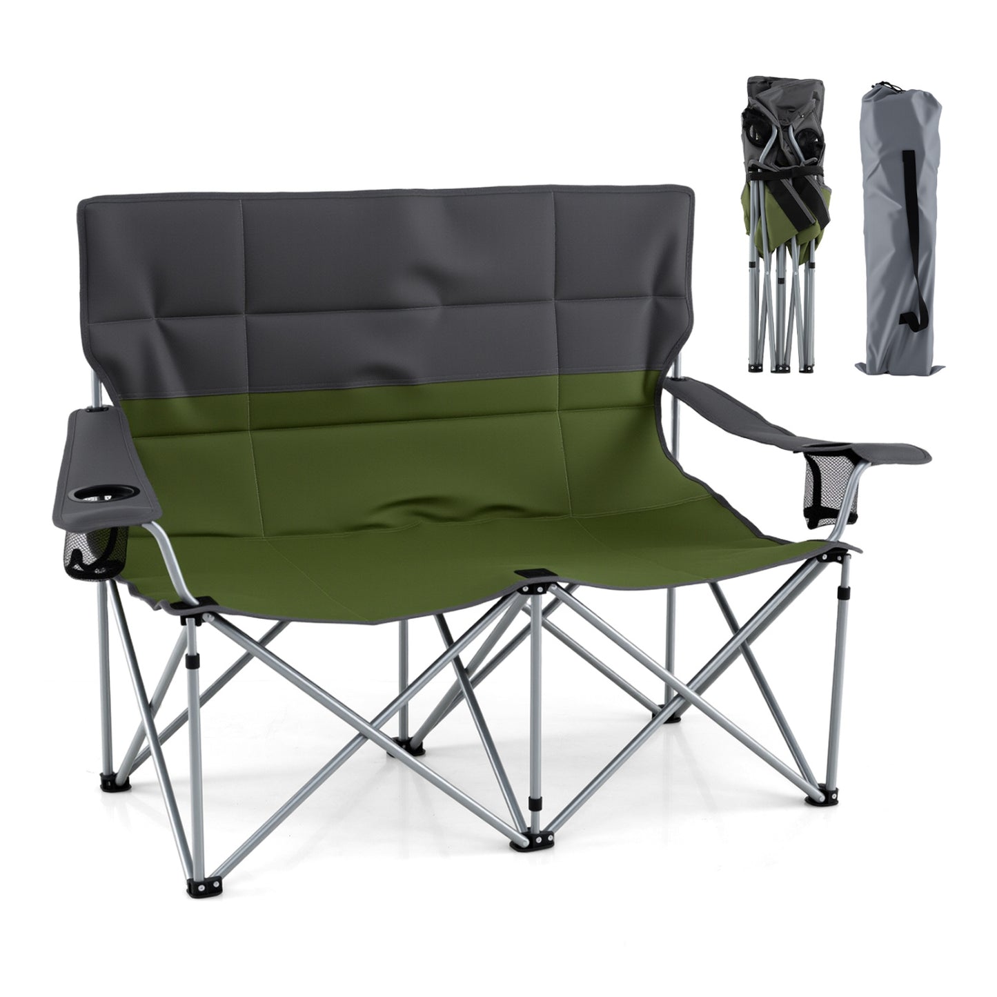 Double Camping Chair With Carry Bag, Cup Holders, Green Camping Furniture Green at Gallery Canada