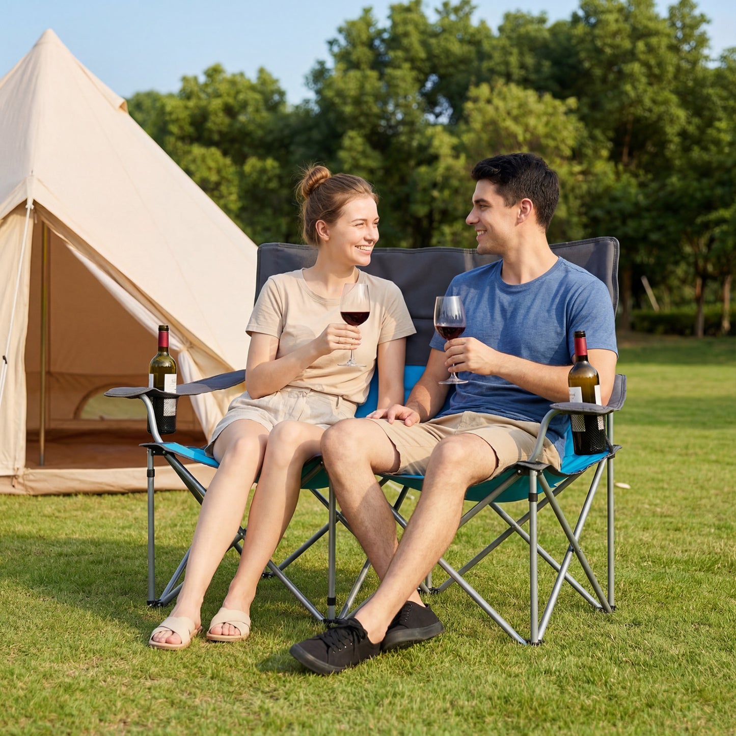 Double Camping Chair With Carry Bag, Cup Holders, Blue Camping Furniture at Gallery Canada