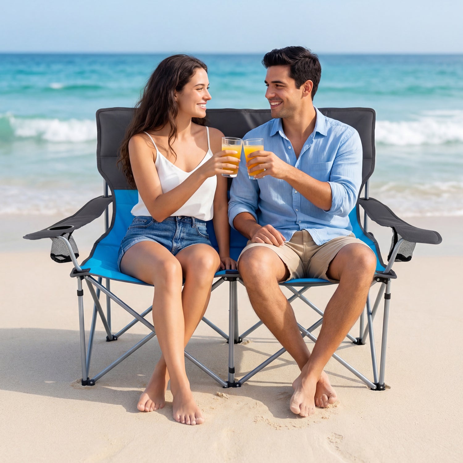 Double Camping Chair With Carry Bag, Cup Holders, Blue Camping Furniture at Gallery Canada