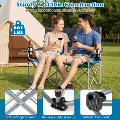 Double Camping Chair With Carry Bag, Cup Holders, Blue Camping Furniture at Gallery Canada