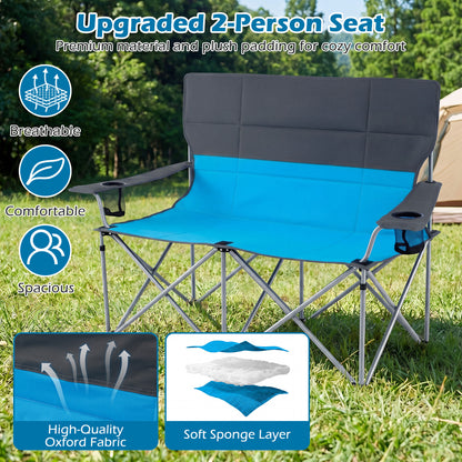Double Camping Chair With Carry Bag, Cup Holders, Blue Camping Furniture at Gallery Canada