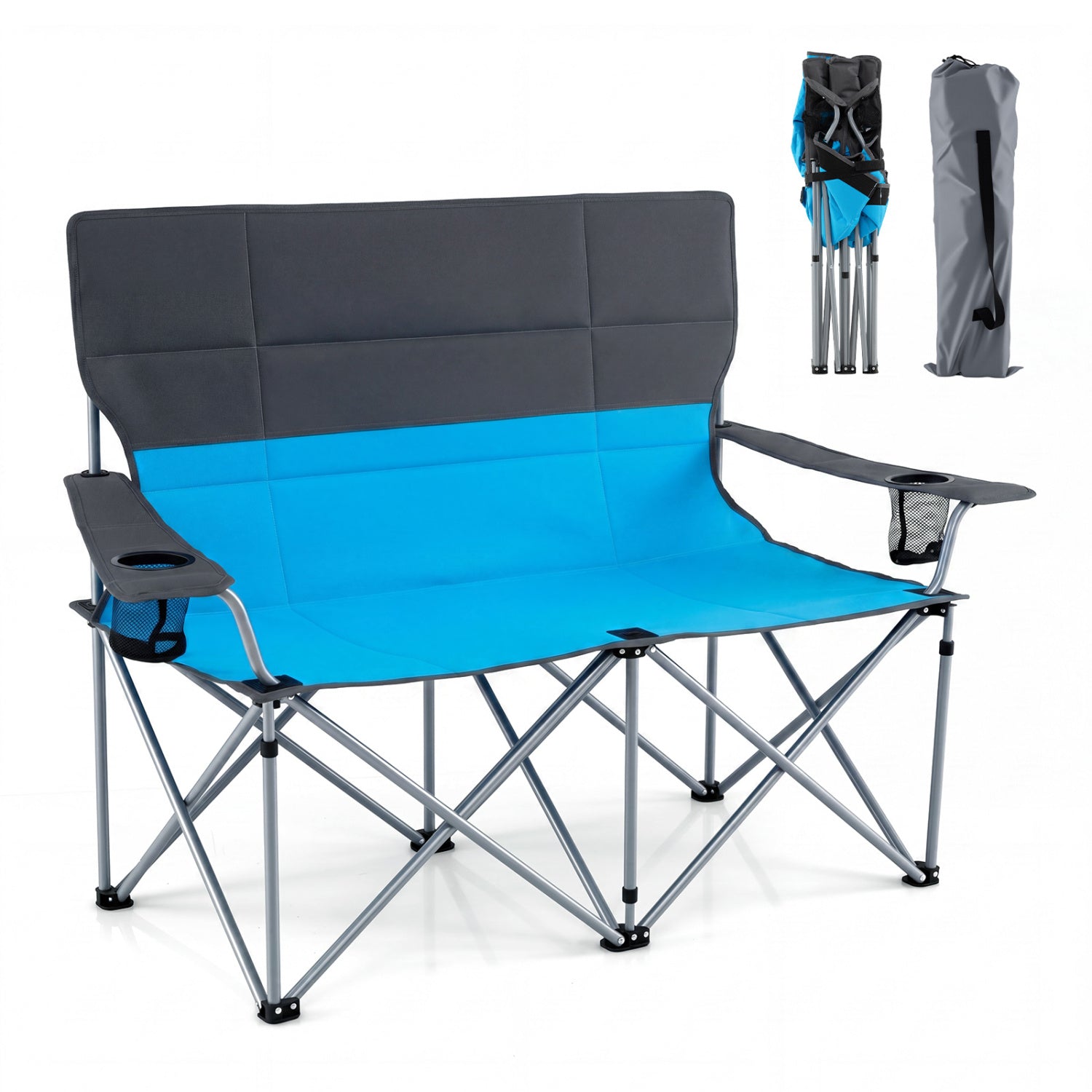 Double Camping Chair With Carry Bag, Cup Holders, Blue Camping Furniture Blue at Gallery Canada