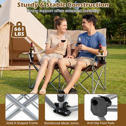 Double Camping Chair, With Carry Bag And Cup Holders, Brown Camping Furniture at Gallery Canada