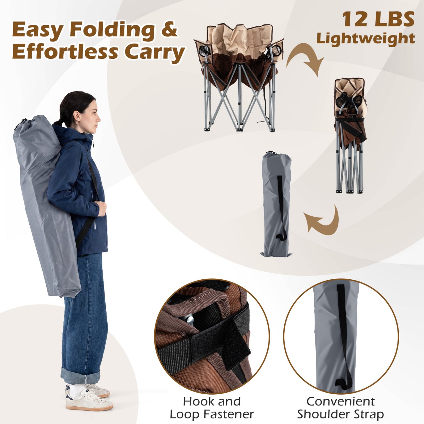 Double Camping Chair, With Carry Bag And Cup Holders, Brown Camping Furniture at Gallery Canada