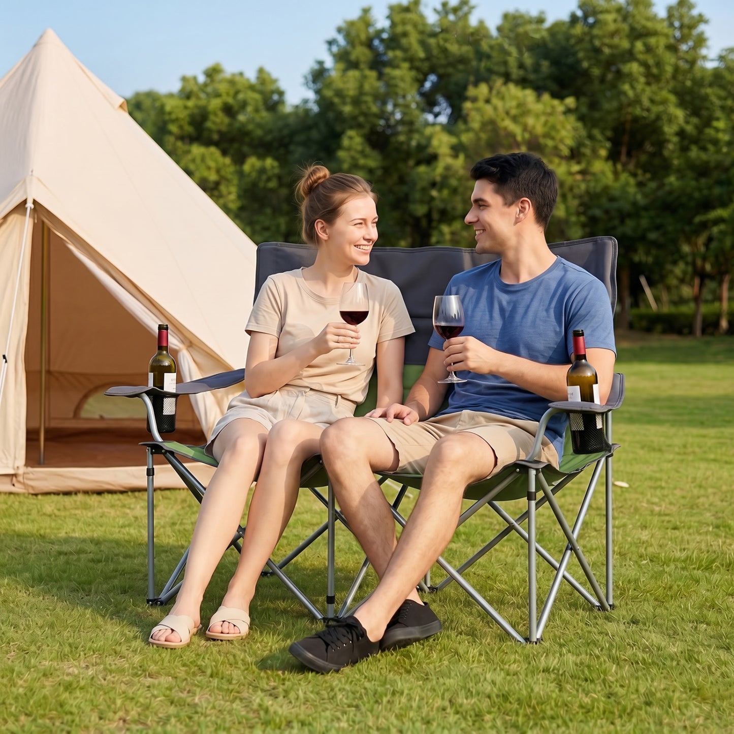 Double Camping Chair With Carry Bag, Cup Holders, Green Camping Furniture at Gallery Canada