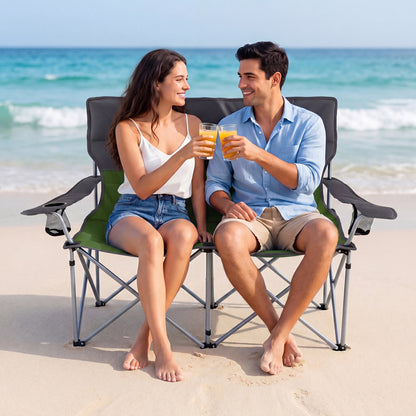 Double Camping Chair With Carry Bag, Cup Holders, Green Camping Furniture at Gallery Canada
