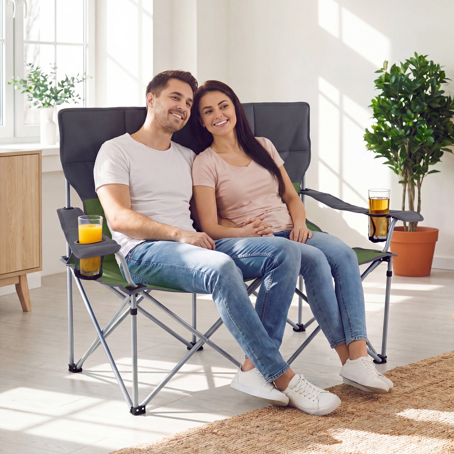 Double Camping Chair With Carry Bag, Cup Holders, Green Camping Furniture at Gallery Canada