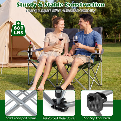 Double Camping Chair With Carry Bag, Cup Holders, Green Camping Furniture at Gallery Canada