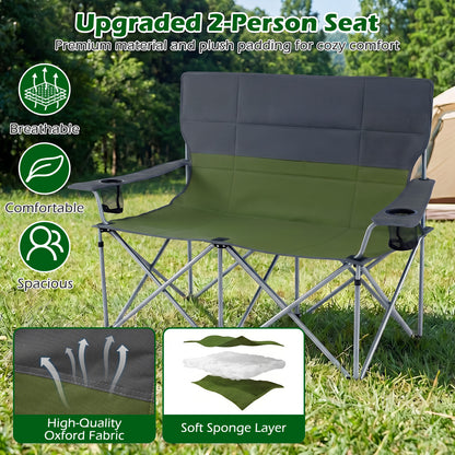 Double Camping Chair With Carry Bag, Cup Holders, Green Camping Furniture at Gallery Canada