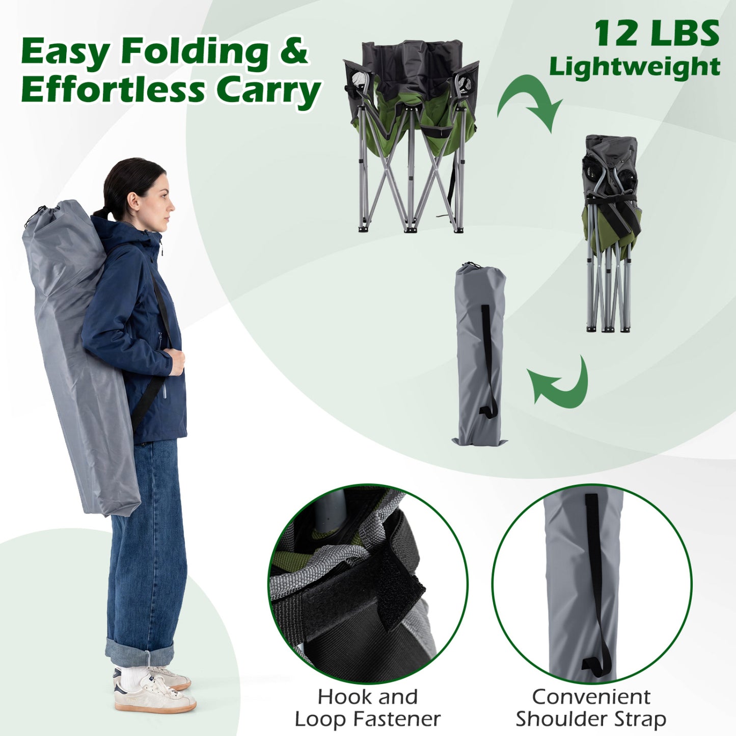 Double Camping Chair With Carry Bag, Cup Holders, Green Camping Furniture at Gallery Canada
