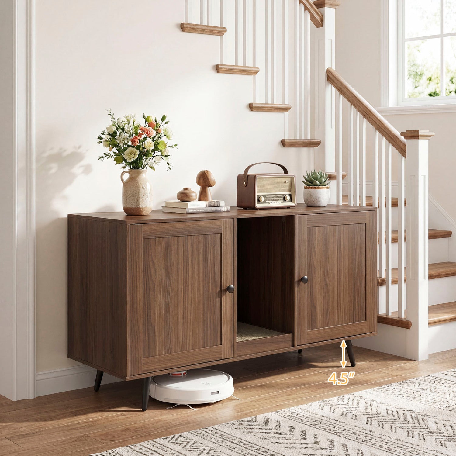 Double Cat Litter Box Enclosure for 2 Cats with Scratching Pad and Double Rooms, Walnut Cat Houses at Gallery Canada