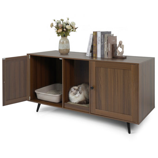 Double Cat Litter Box Enclosure for 2 Cats with Scratching Pad and Double Rooms, Walnut Cat Houses Walnut at Gallery Canada