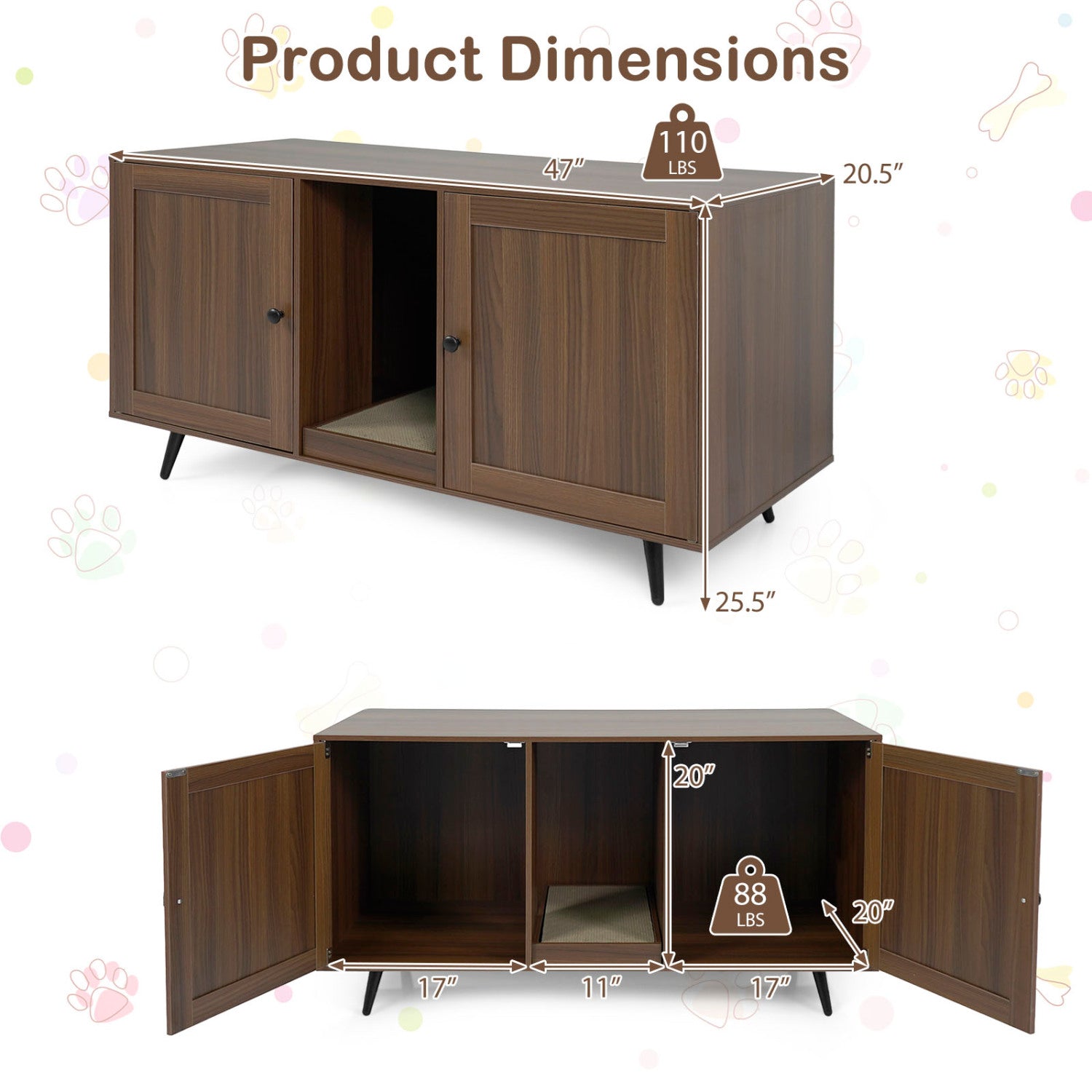 Double Cat Litter Box Enclosure for 2 Cats with Scratching Pad and Double Rooms, Walnut Cat Houses at Gallery Canada