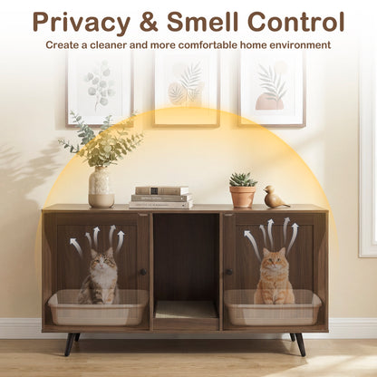 Double Cat Litter Box Enclosure for 2 Cats with Scratching Pad and Double Rooms, Walnut Cat Houses at Gallery Canada