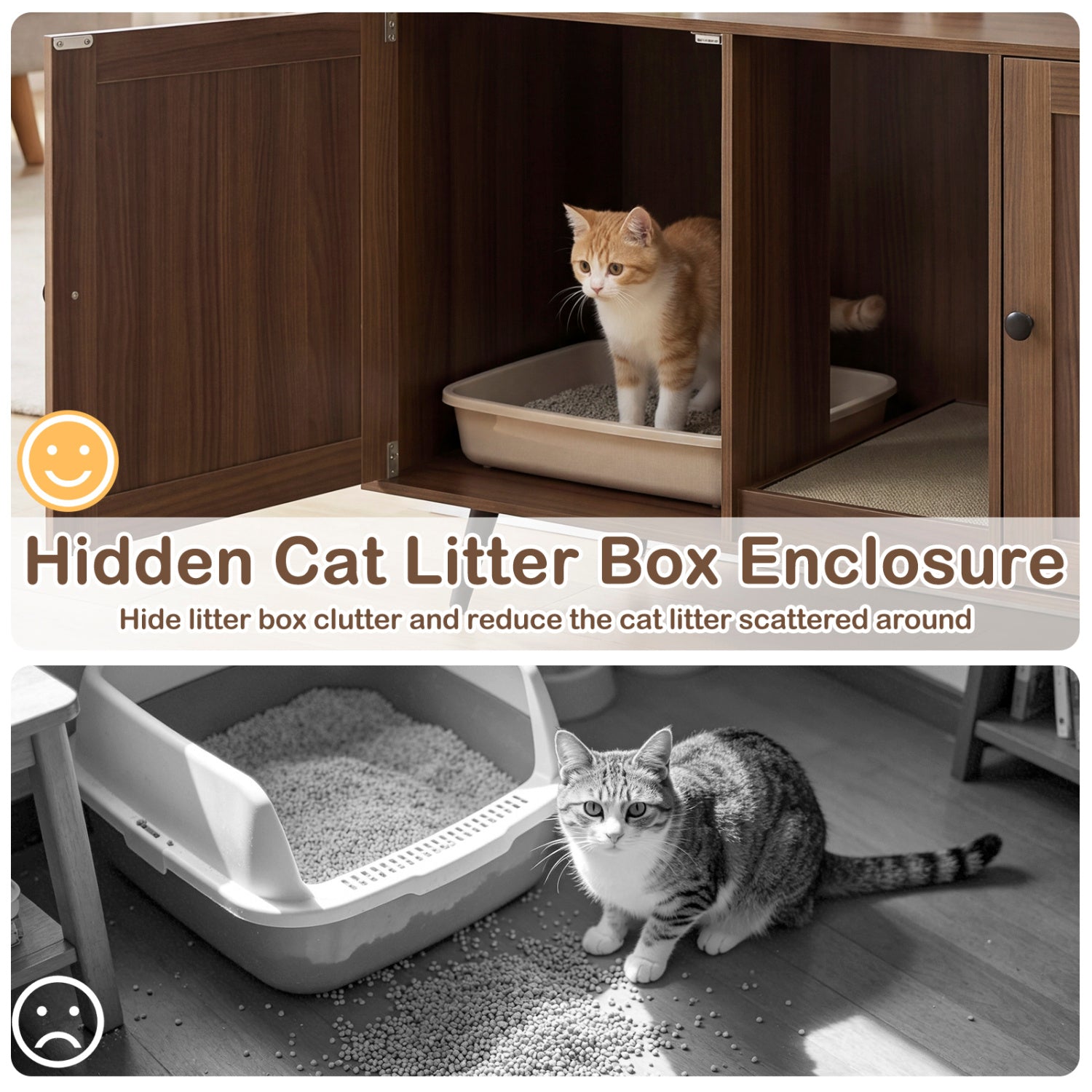Double Cat Litter Box Enclosure for 2 Cats with Scratching Pad and Double Rooms, Walnut Cat Houses at Gallery Canada