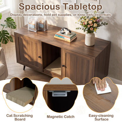 Double Cat Litter Box Enclosure for 2 Cats with Scratching Pad and Double Rooms, Walnut Cat Houses at Gallery Canada