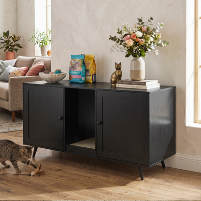 Double Cat Litter Box Enclosure for 2 Cats with Scratching Pad and Double Rooms, Black Cat Houses at Gallery Canada