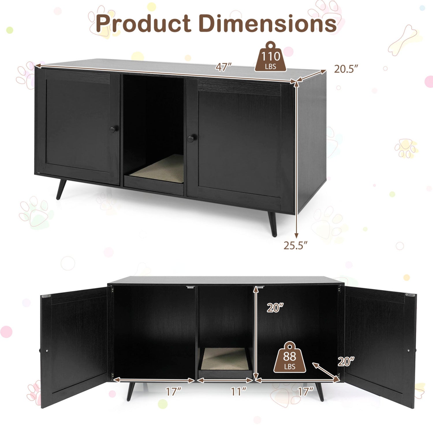 Double Cat Litter Box Enclosure for 2 Cats with Scratching Pad and Double Rooms, Black Cat Houses at Gallery Canada