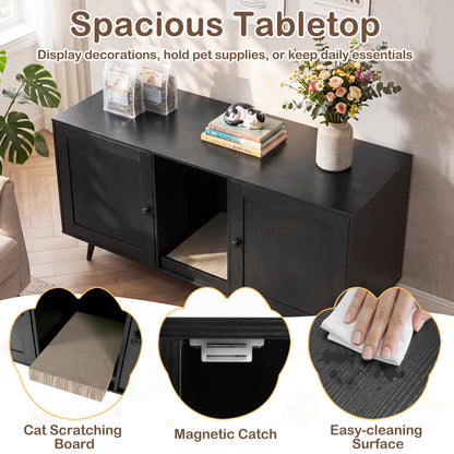 Double Cat Litter Box Enclosure for 2 Cats with Scratching Pad and Double Rooms, Black Cat Houses at Gallery Canada