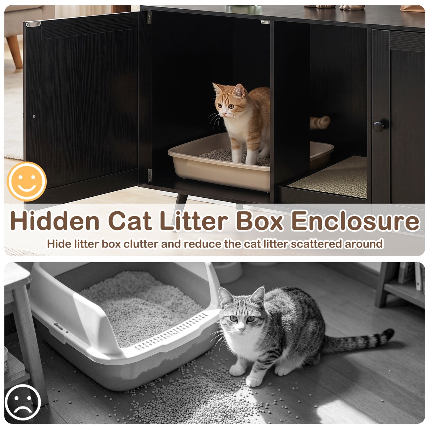 Double Cat Litter Box Enclosure for 2 Cats with Scratching Pad and Double Rooms, Black Cat Houses at Gallery Canada