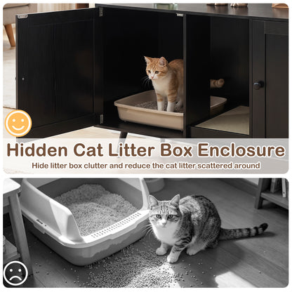 Double Cat Litter Box Enclosure for 2 Cats with Scratching Pad and Double Rooms, Black Cat Houses at Gallery Canada
