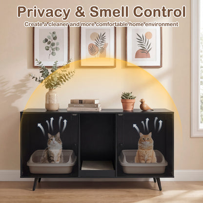 Double Cat Litter Box Enclosure for 2 Cats with Scratching Pad and Double Rooms, Black Cat Houses at Gallery Canada