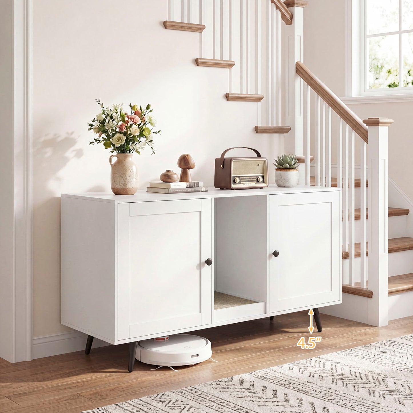 Double Cat Litter Box Enclosure, White